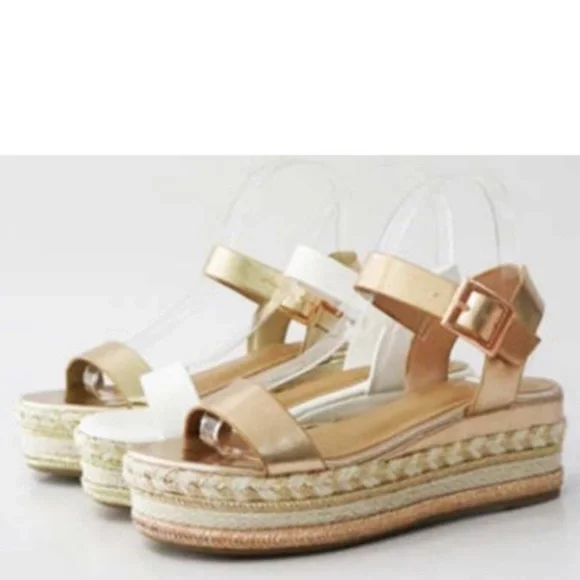 Boho Metallic Rose Gold Espadrille Wedge Sandal - Picture 5 of 5